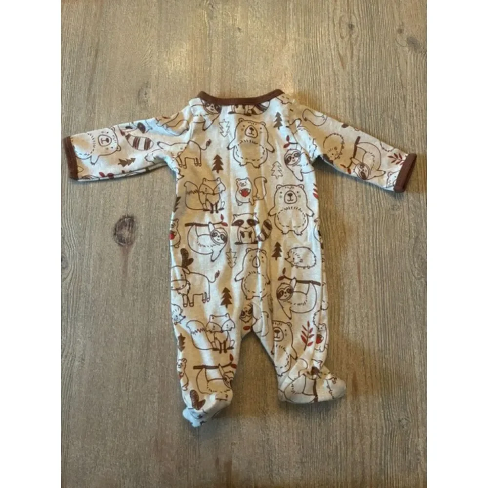 Wonder Nation Woodland Animal Footed Sleeper Newborn EUC Zip Pajamas